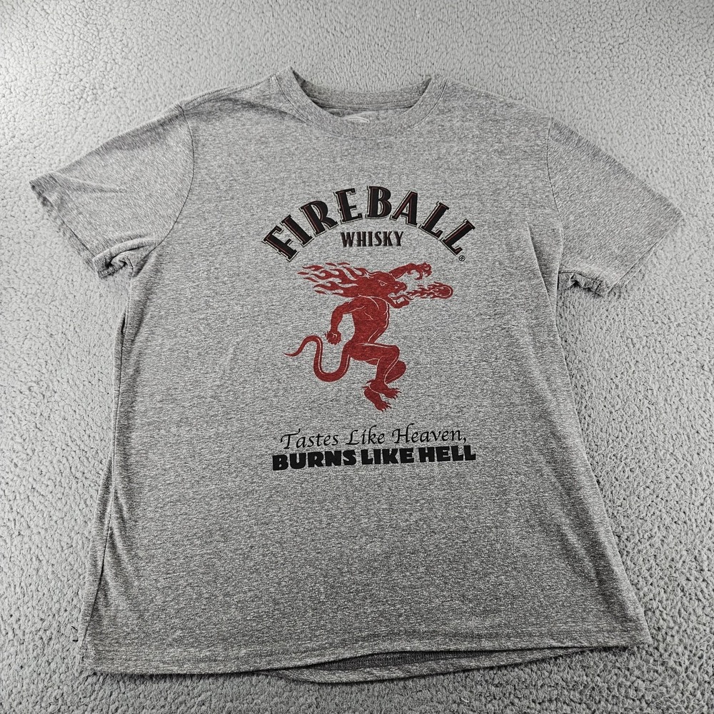 Fireball Whisky‎ Shirt Mens Medium Heather Gray Angry Minnow Graphic Tee Slogan